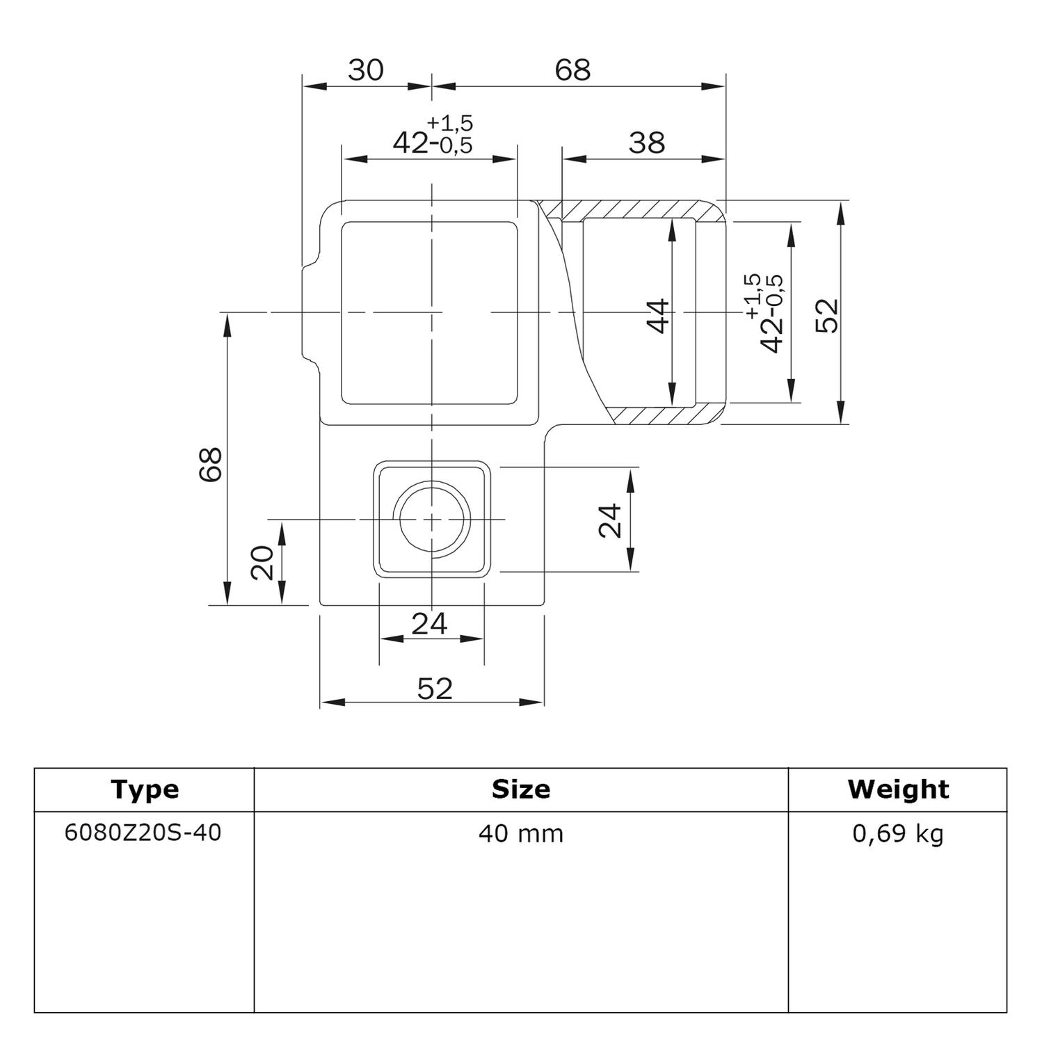 Doos Hoekstuk doorlopende staander - zwart - vierkant - 40 mm (15 stuks)